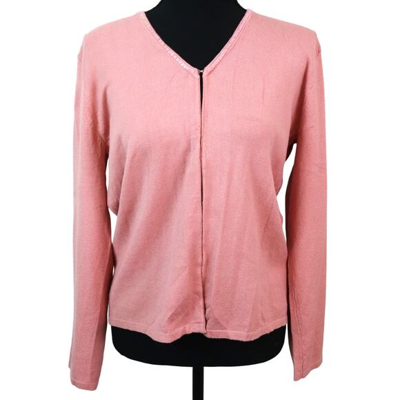 NWT Vintage 90s Nine & Company Pink Cardigan Beaded Collar Hook & Eye Large - Picture 1 of 6